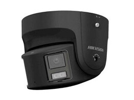 ZWARTE HIKVISION 8MP PANORAMIC 180  COLORVU WDR TURRET NETWERK CAMERA MET VASTE LENS  WIT LICHT   IP67  2 X 4 MM  STROBOSCOOP EN AUDIO-ALARM  AUDIO I/O