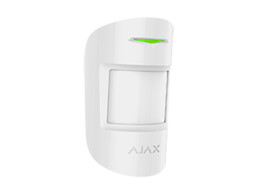 Ajax MotionProtect Plus  Draadloze Dual-bewegingsmelder met PIR en MW sensor  wit. Detectie tot 12m  huisdierimmuniteit tot 20kg  CR123A. Afmetingen 110x65x50mm.